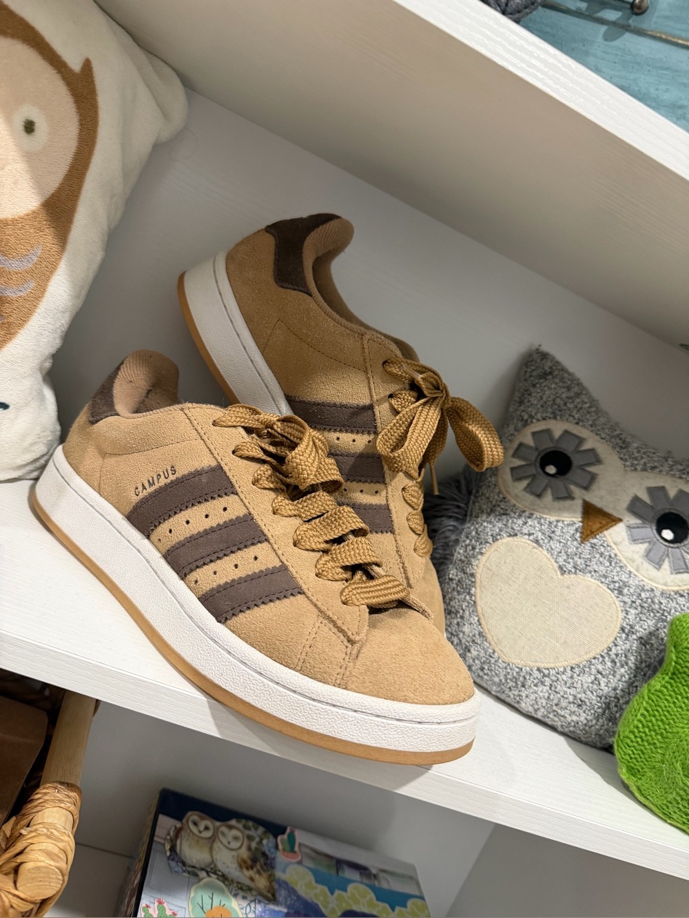Women’s Adidas Campus 6.5 Suede Casual Sneakers in Tan with Brown Stripes